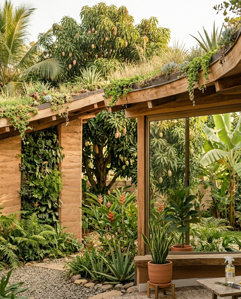 Diseño de bioarquitectura sostenible para un hogar saludable y natural.