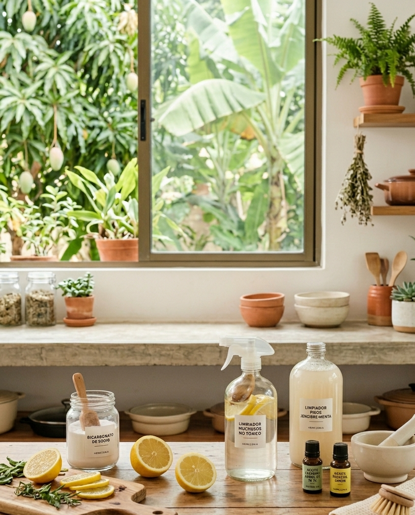 Ingredientes naturales para una limpieza ecológica y libre de tóxicos.